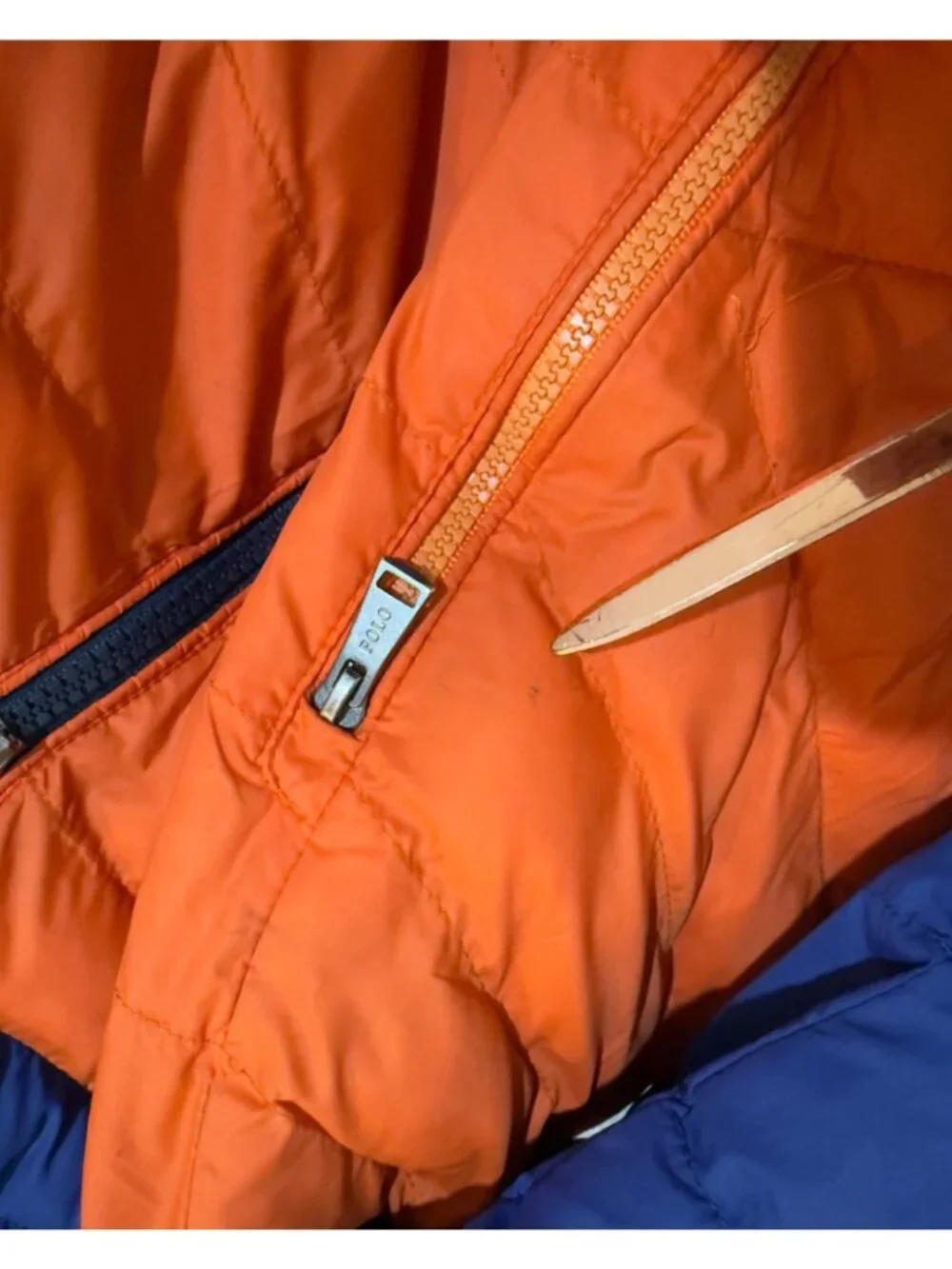 Polo Ralph Lauren Boys Reversible Coat Size M 10-12 Puffer Jacket Orange / Navy